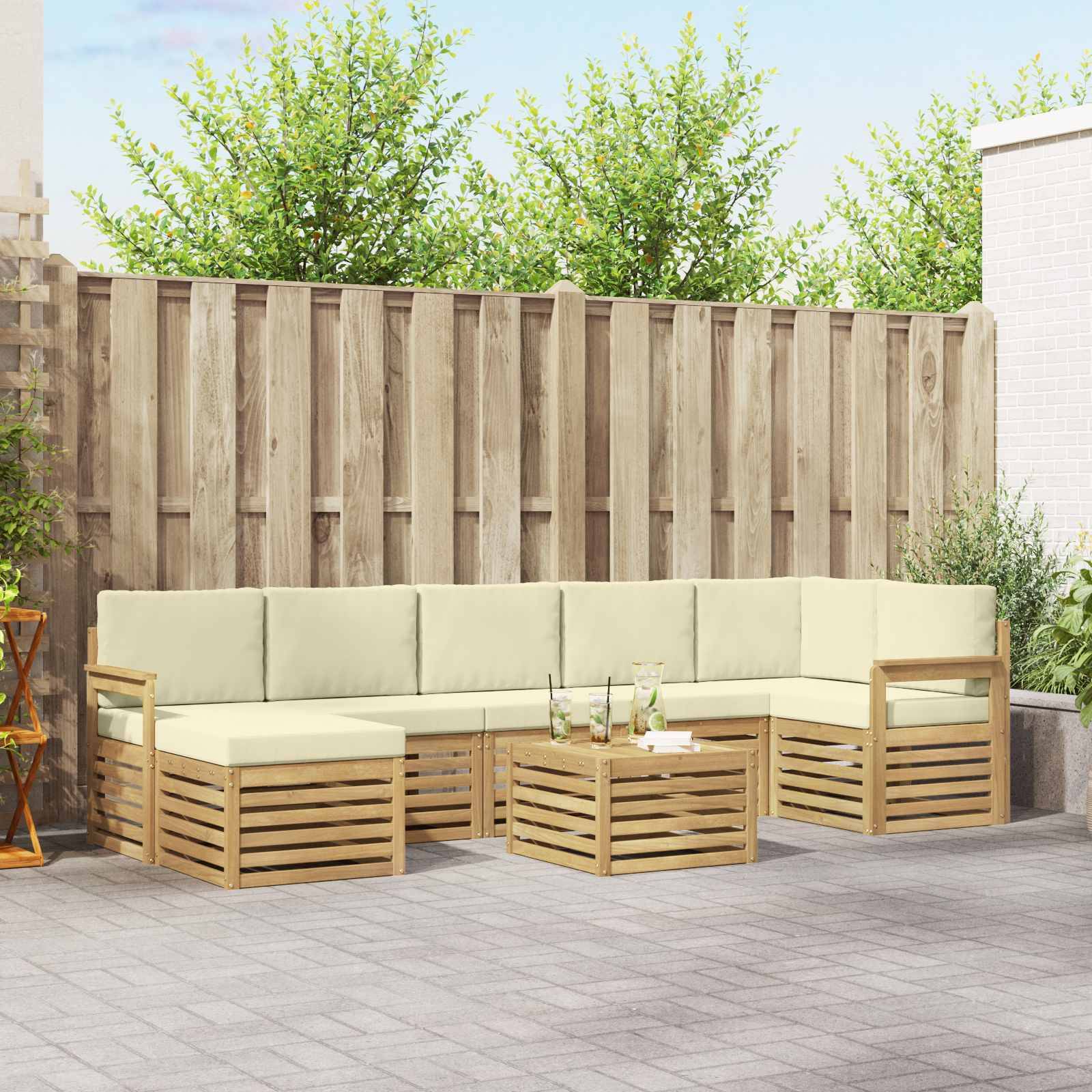 vidaXL Outdoor-Sofagarnitur 8 pcs Weiß und Creme 59 x 59 x 37 cm