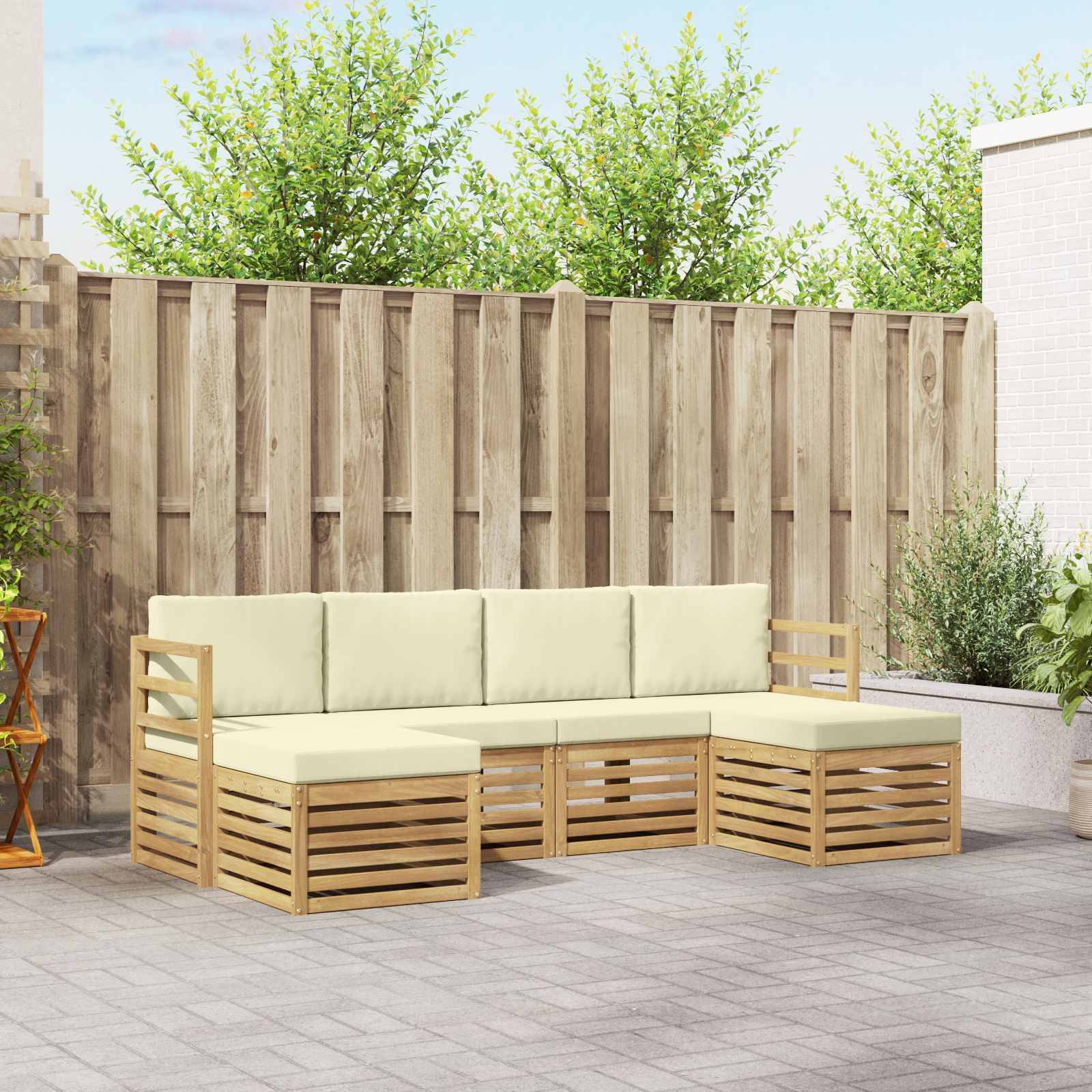 vidaXL Outdoor-Sofagarnitur 6 pcs Weiß und Creme 245 x 122,5 x 73 cm