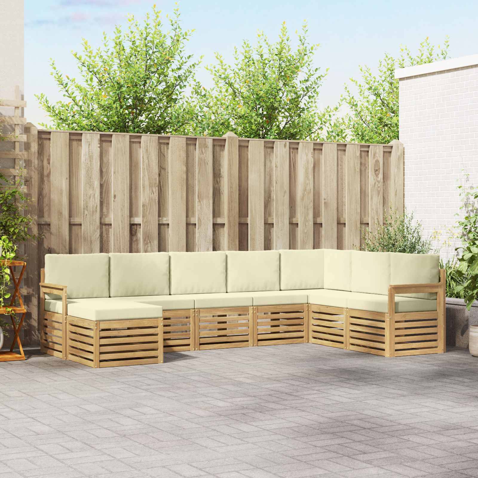 vidaXL Outdoor-Sofagarnitur 8 pcs Weiß und Creme 306 x 187,5 x 73 cm
