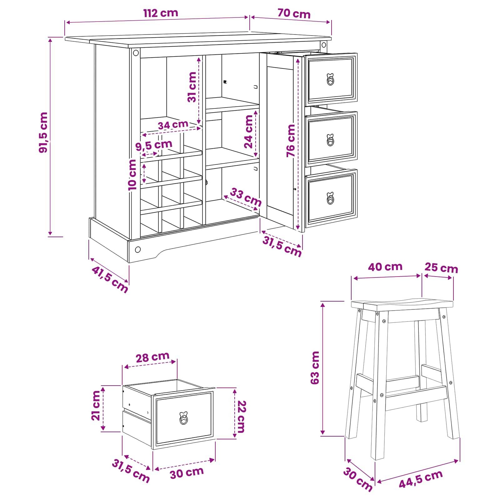 vidaXL Küchenaufbewahrung mit Speicher 2 pcs Honigwachs Massiv-Kiefer