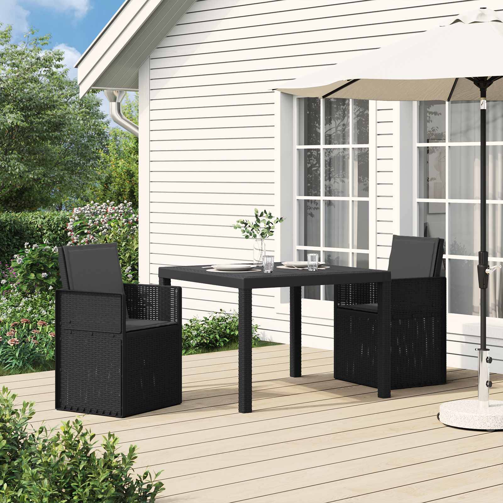 vidaXL Garten Essgruppe mit Kissen 3 pcs Anthrazit PP