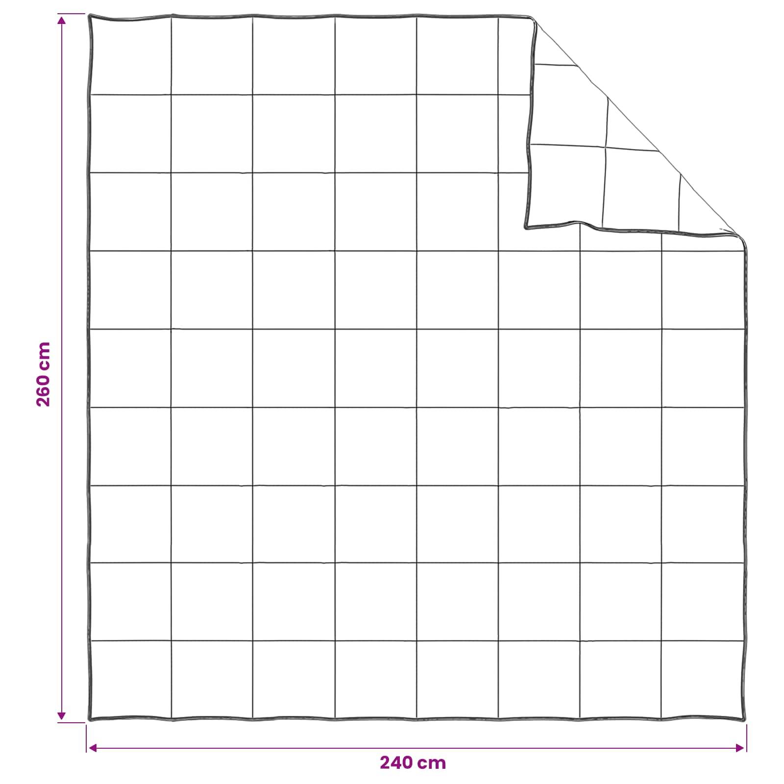 Karierter Stoff mit abgeschnittenem oberen rechten Eck, 260 cm hoch und 240 cm breit.