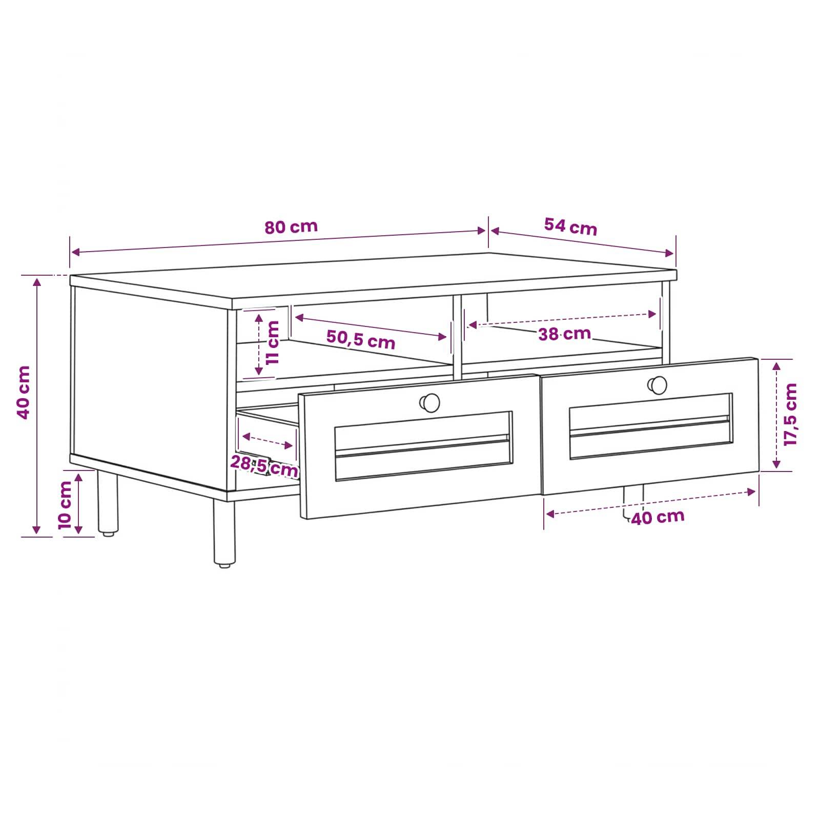 vidaXL Couchtisch Braun und Schwarz 80 x 54 x 40 cm Massivholz Mango