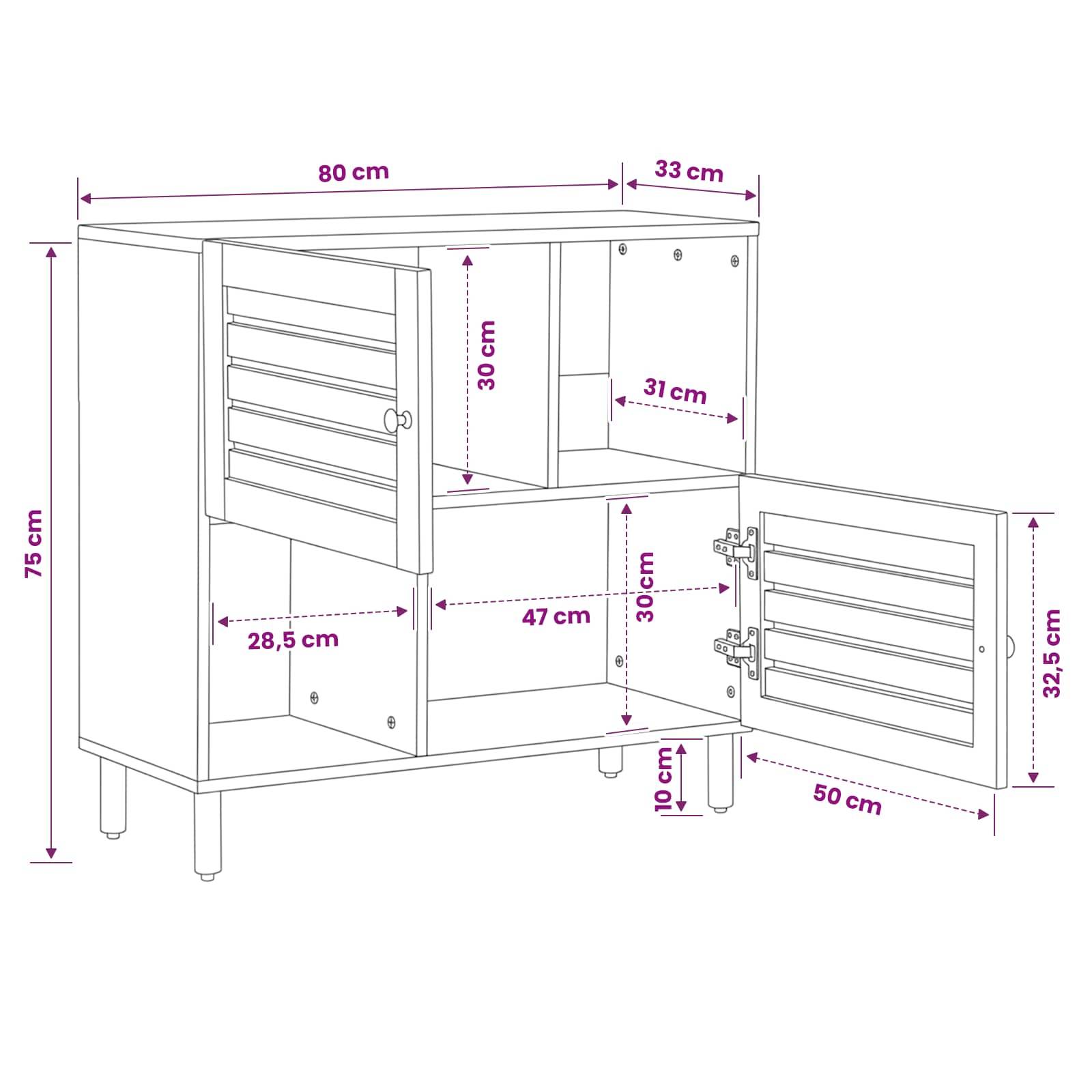 vidaXL Stauraumschränke Braun 80 x 33,5 x 75 cm Massivholz Mango