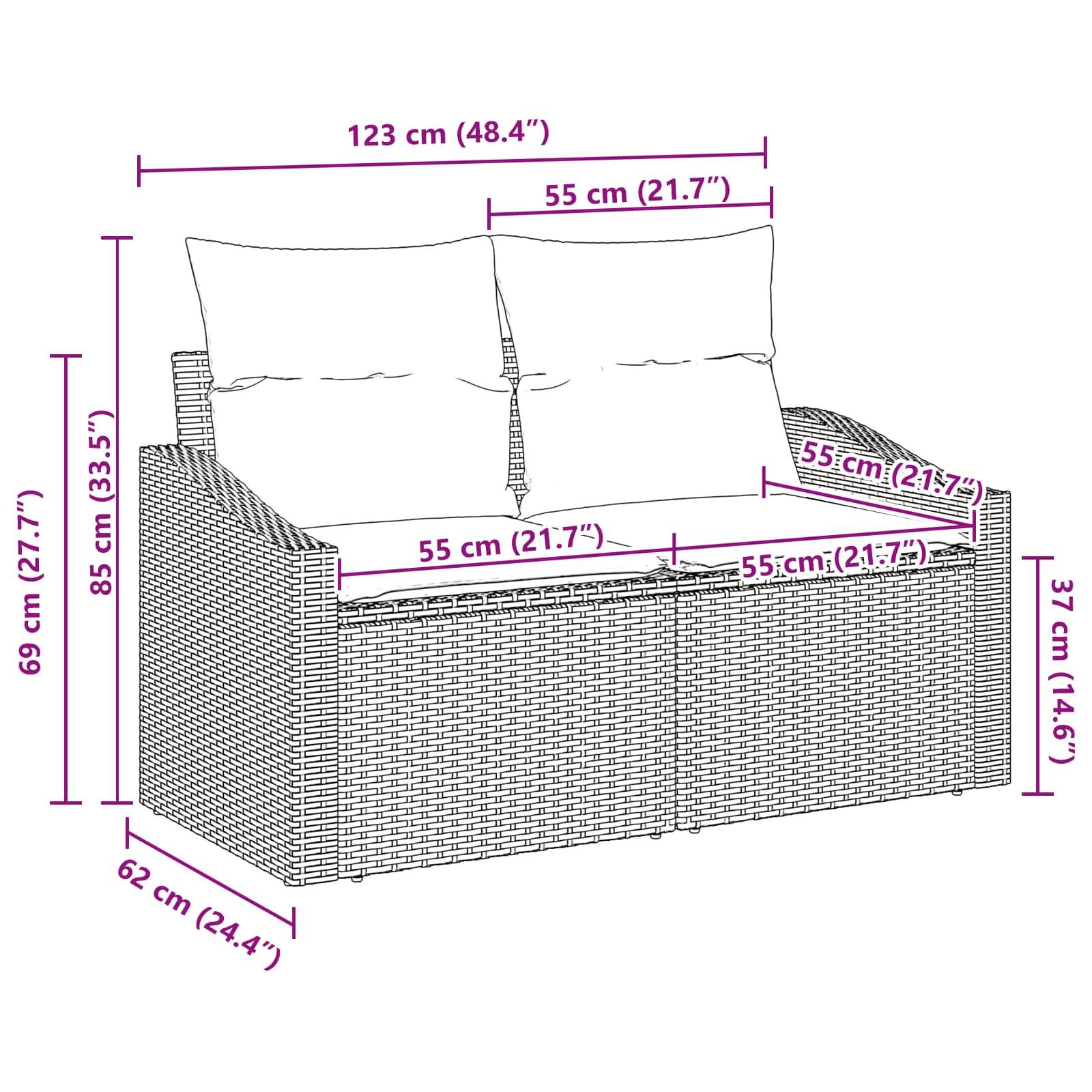vidaXL Gartensofa Braun 123 x 62 x 69cm Poly-Rattan