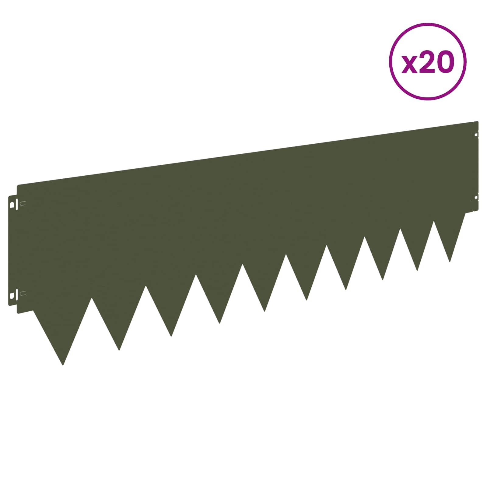 vidaXL Raseneinfassung 20 pcs 103 x 30 cm Metall Olivgrün