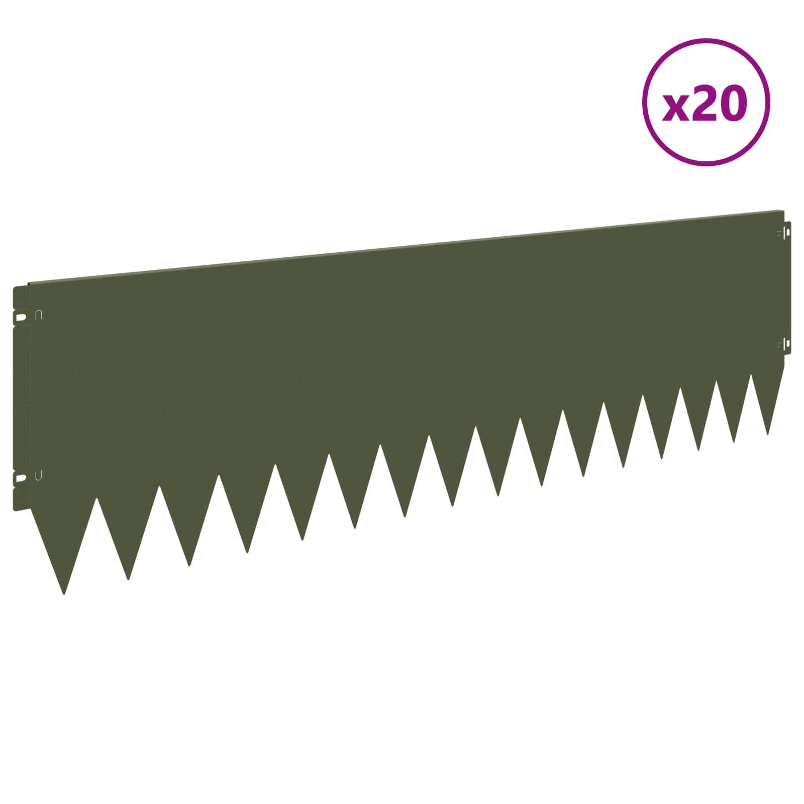 vidaXL Raseneinfassung 20 pcs 103 x 30 cm Stahl Olivgrün