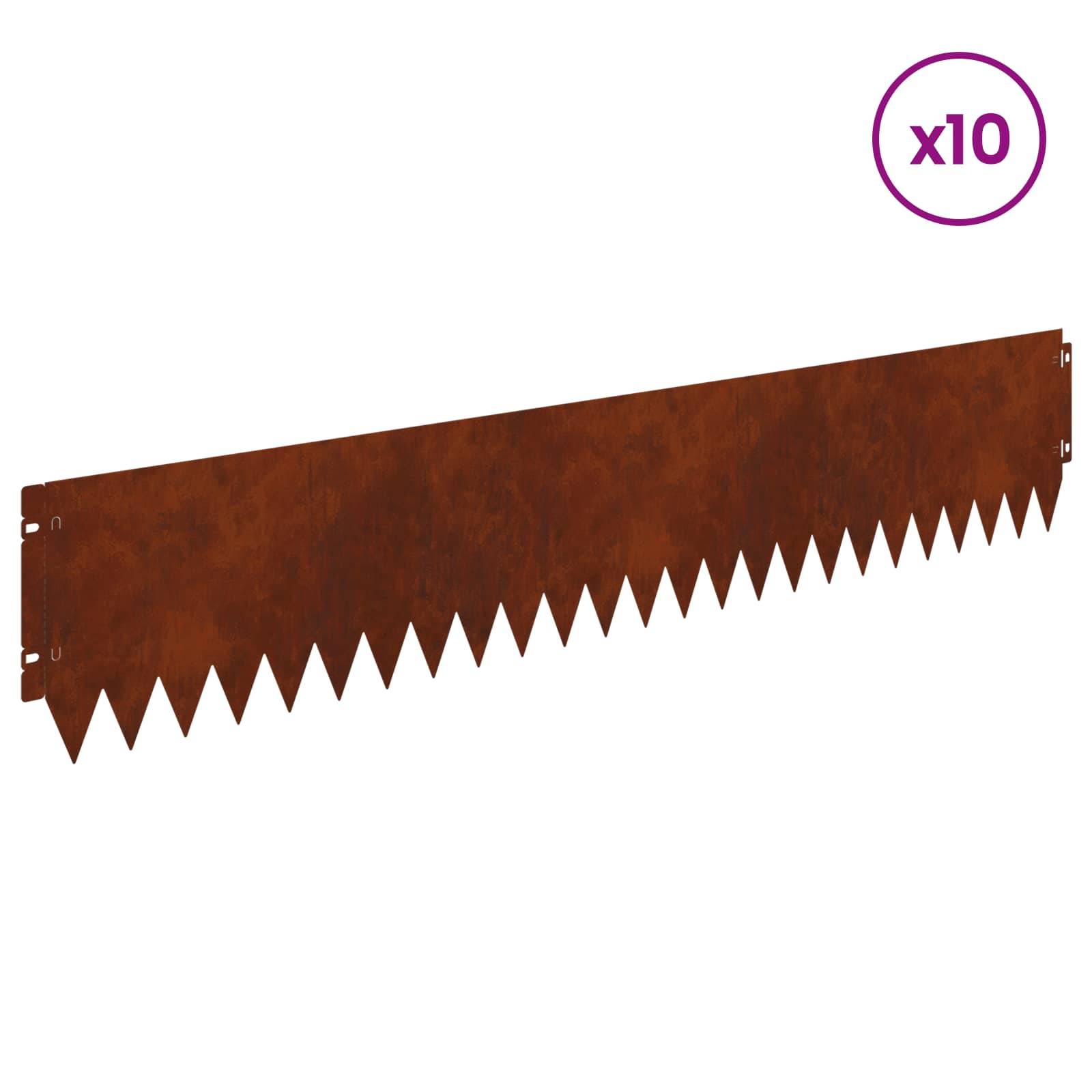 vidaXL Raseneinfassung 10 pcs 103 x 20 cm Stahl Rostig