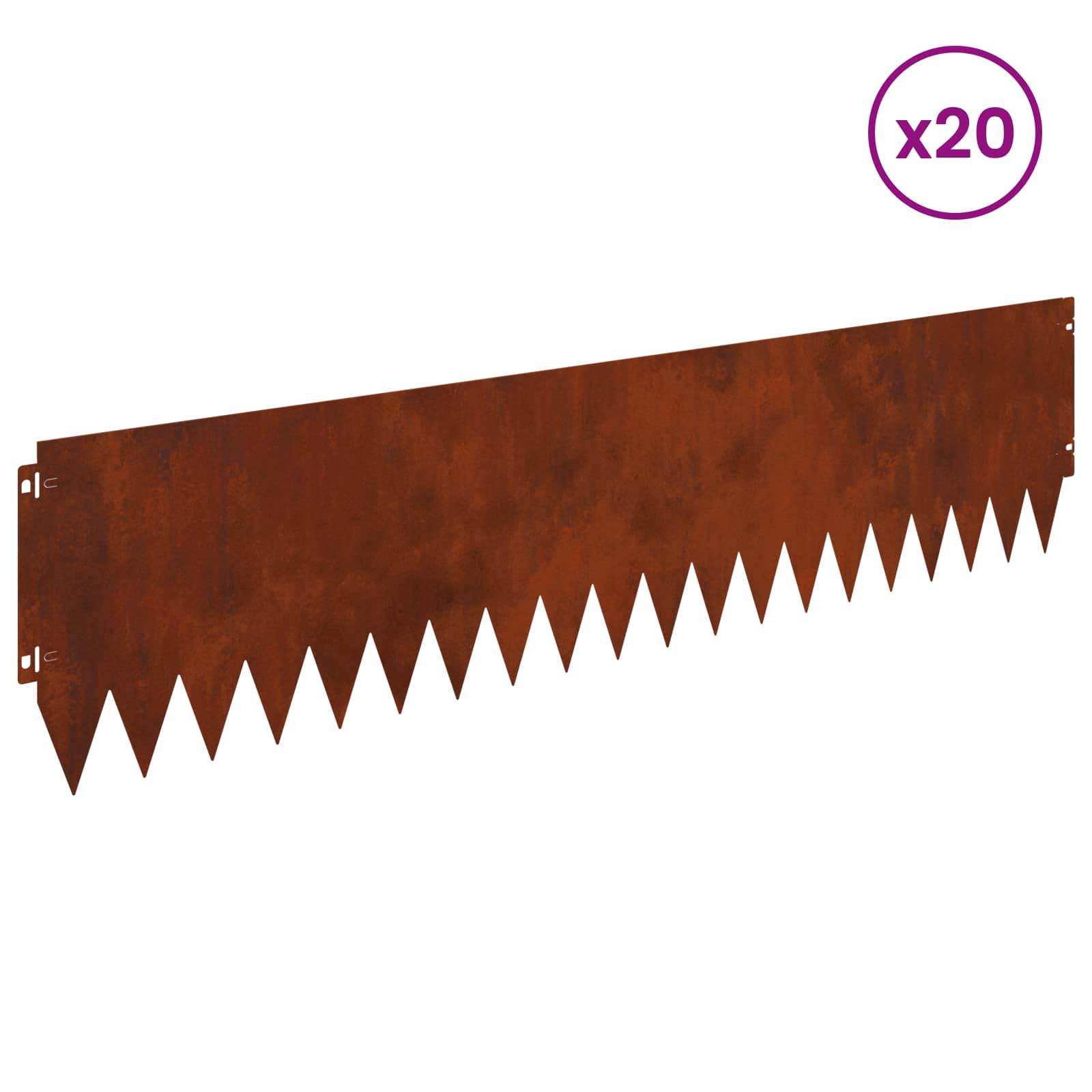 vidaXL Raseneinfassung 20 pcs 103 x 25 cm Stahl Rostig
