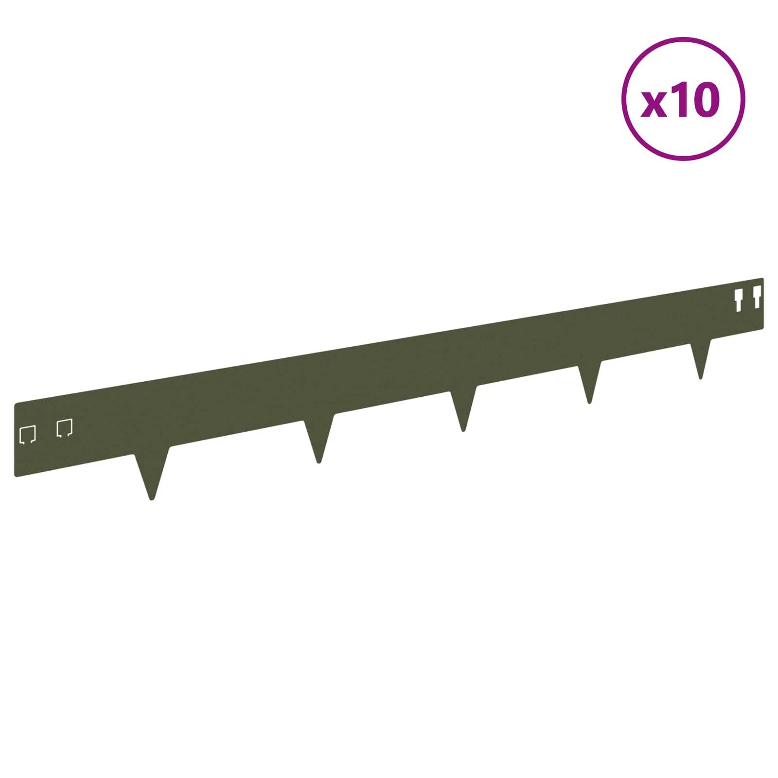vidaXL Raseneinfassung 10 pcs 100 x 12 cm Stahl Olivgrün