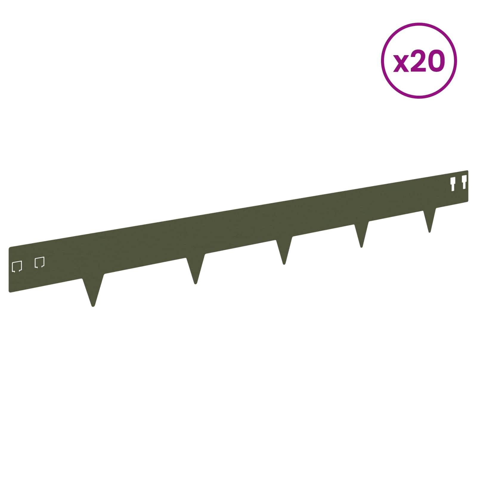 vidaXL Raseneinfassung 20 pcs 100 x 12 cm Stahl Olivgrün