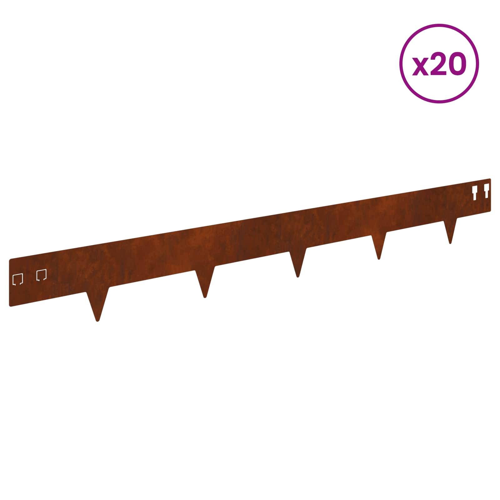 vidaXL Raseneinfassung 20 pcs 100 x 12 cm Stahl Rostig
