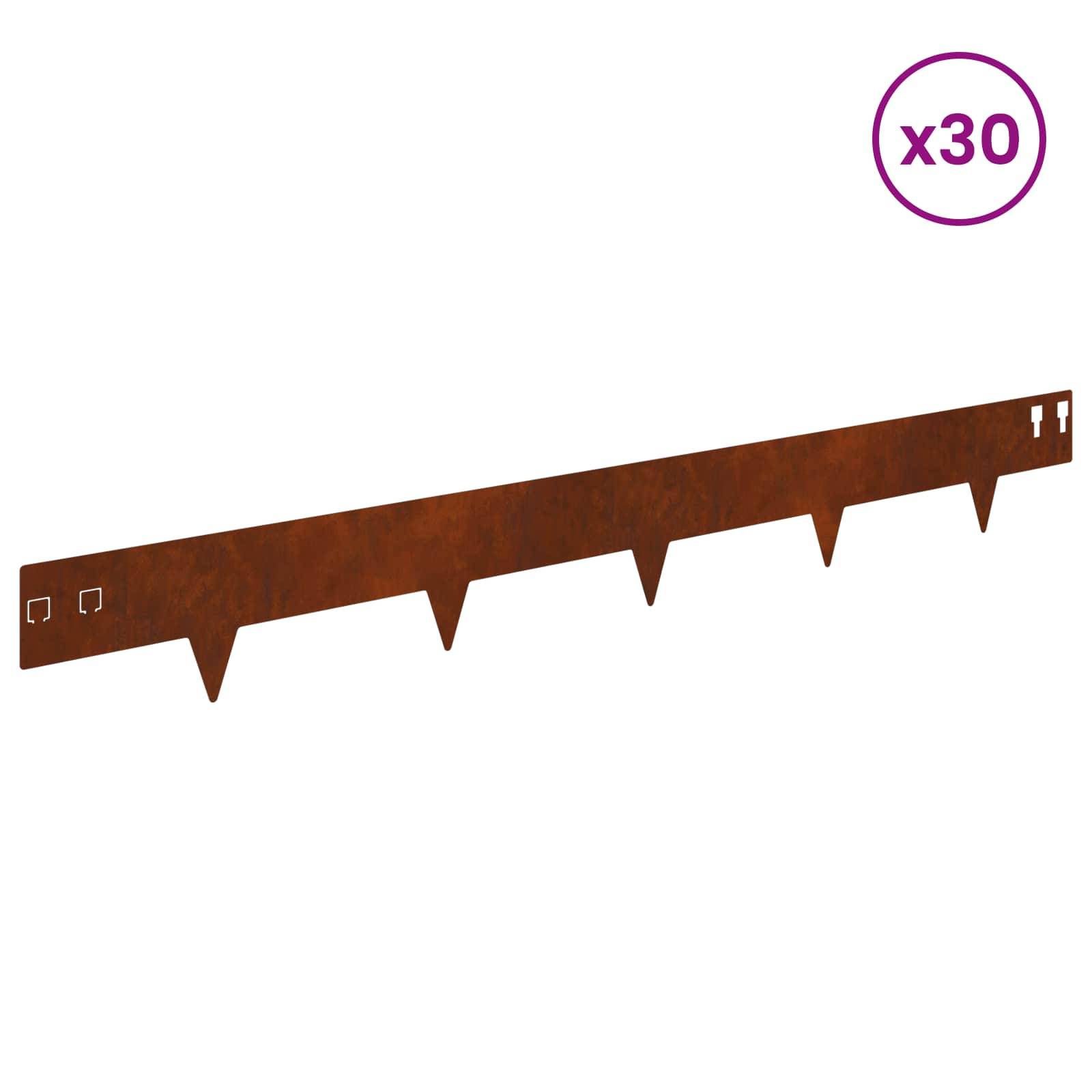 vidaXL Raseneinfassung 30 pcs 100 x 12 cm Stahl Rostig