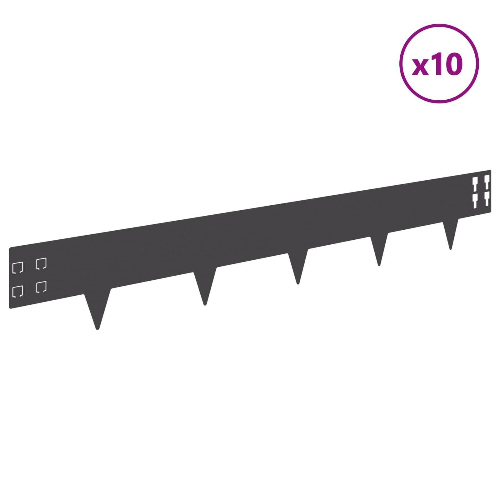 vidaXL Raseneinfassung 10 pcs 100 x 15 cm Stahl Schwarz