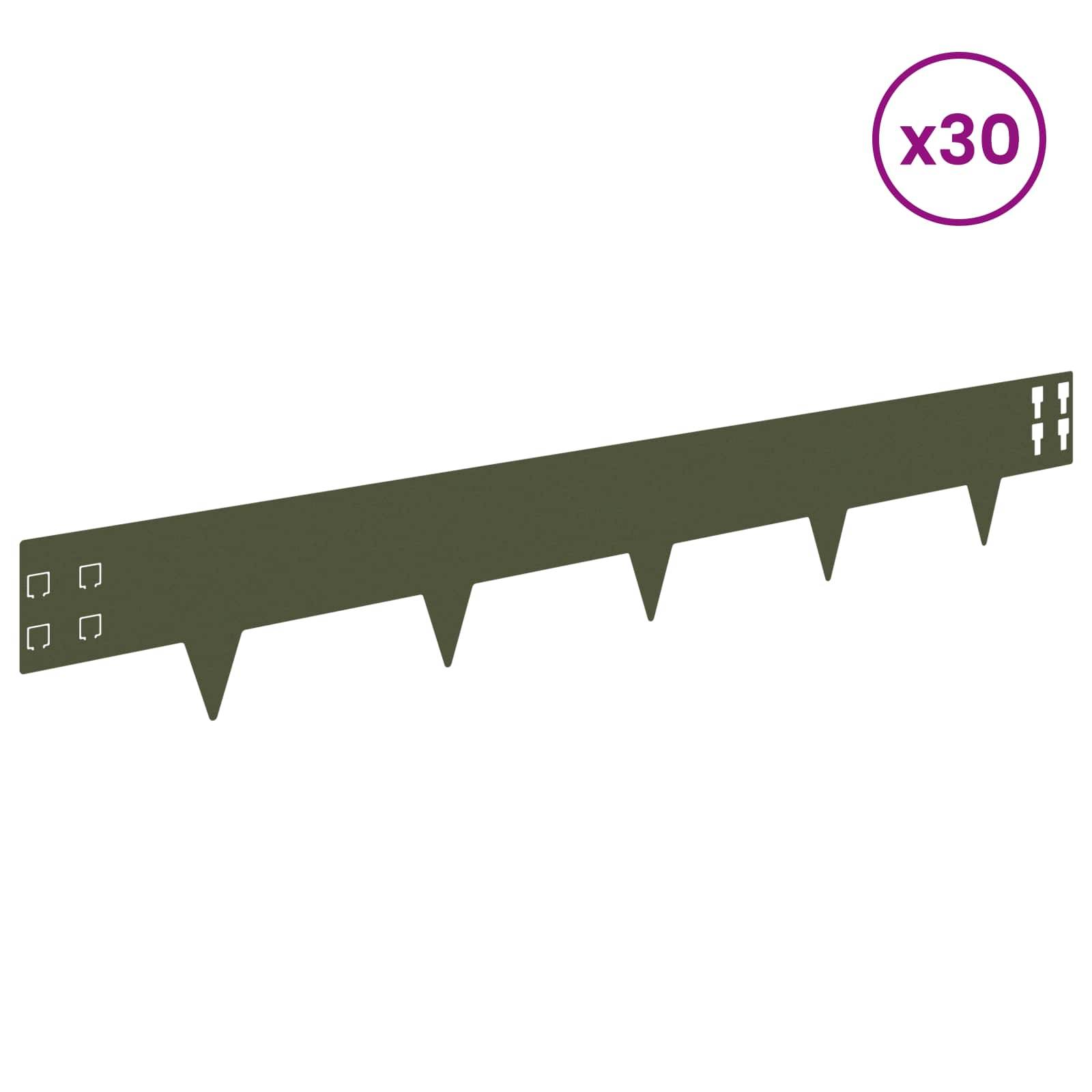 vidaXL Raseneinfassung 30 pcs 100 x 15 cm Stahl Olivgrün