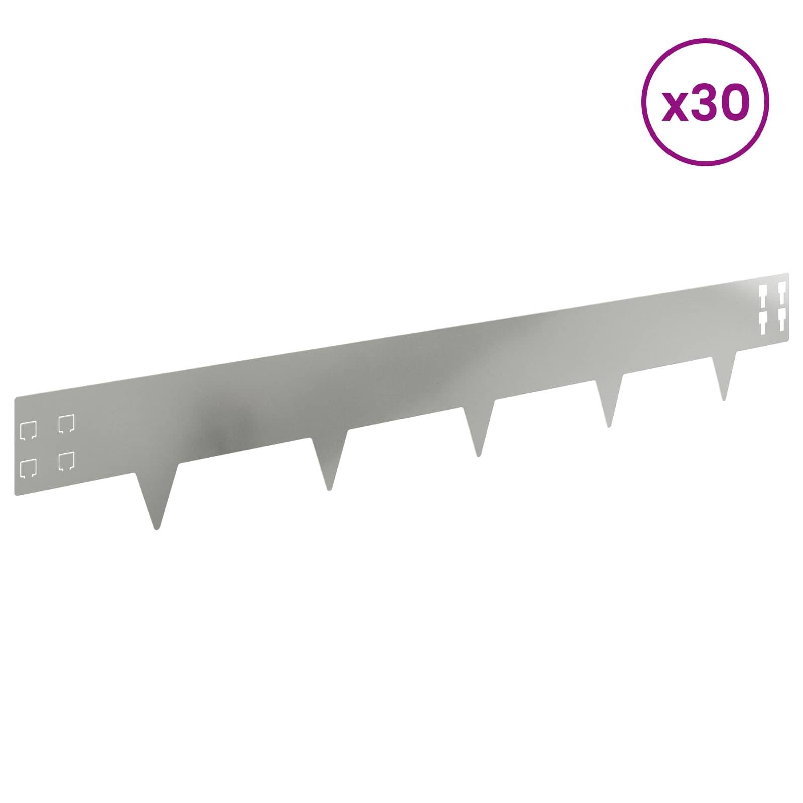 vidaXL Raseneinfassung 30 pcs 100 x 15 cm Stahl Silber