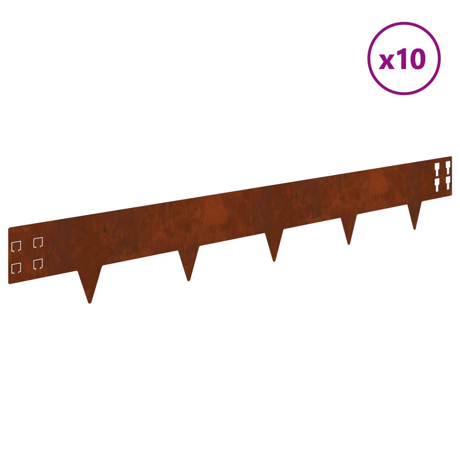 vidaXL Raseneinfassung 10 pcs 100 x 15 cm Stahl Rostig