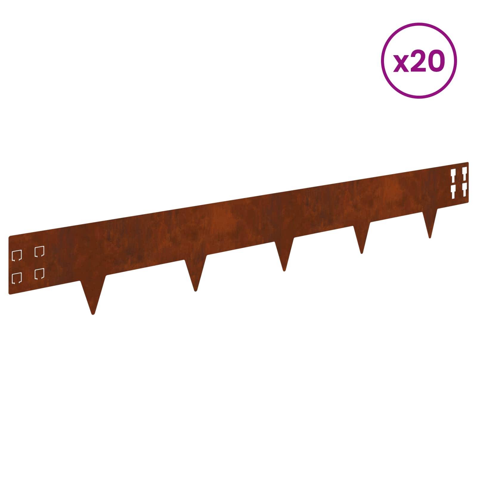vidaXL Raseneinfassung 20 pcs 100 x 15 cm Stahl Rostig