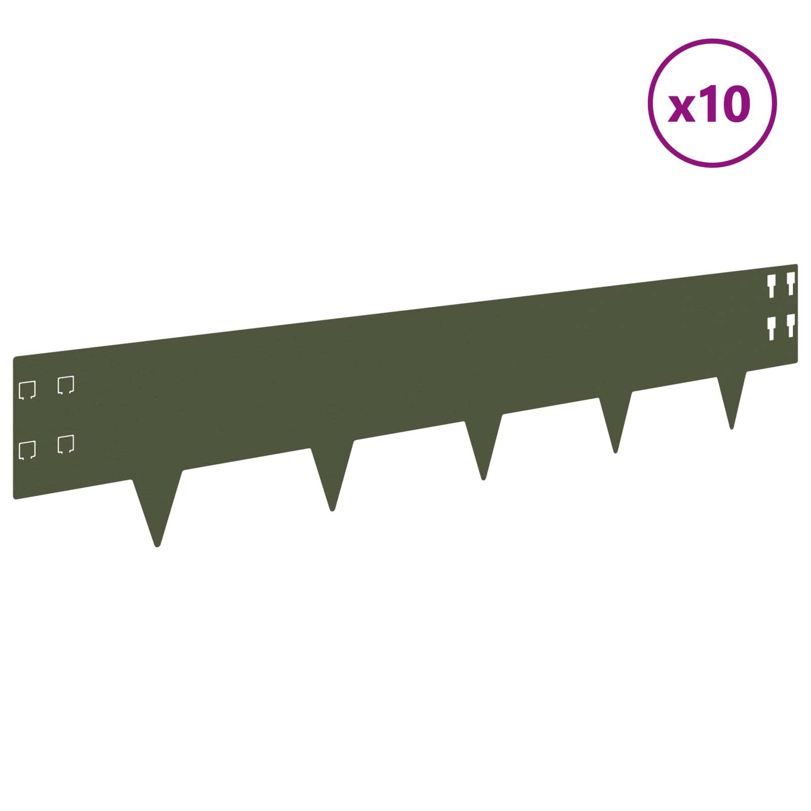 vidaXL Raseneinfassung 10 pcs 100 x 20 cm Stahl Olivgrün