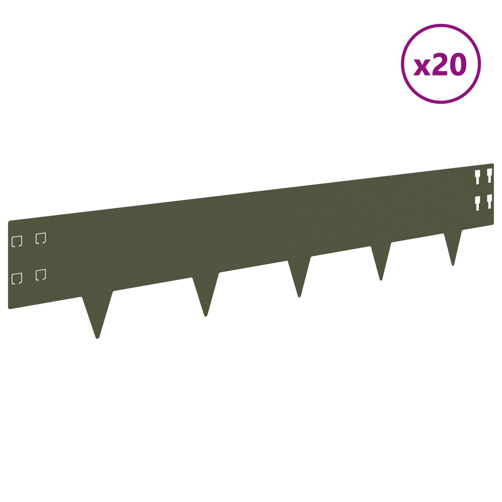 vidaXL Raseneinfassung 20 pcs 100 x 20 cm Stahl Olivgrün