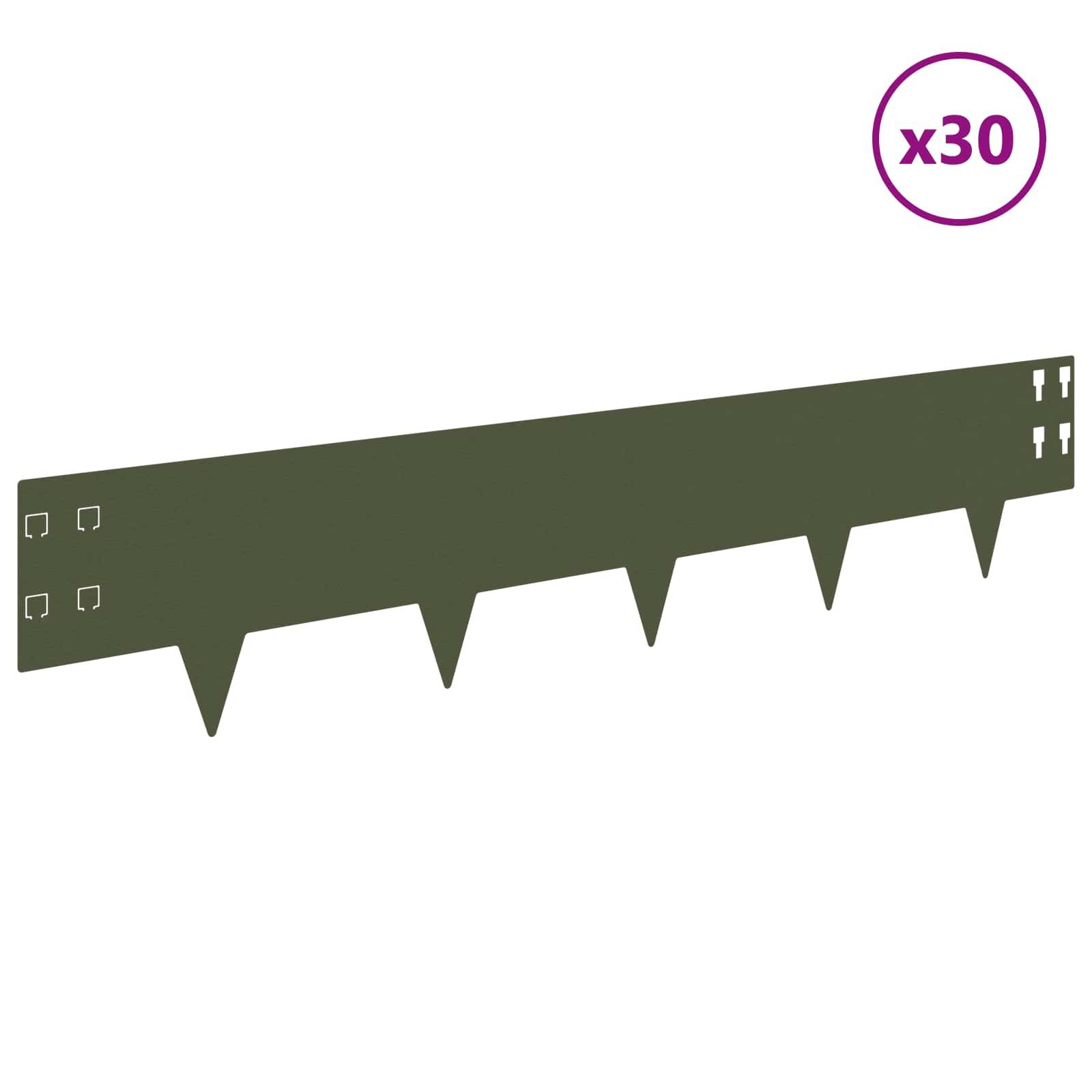 vidaXL Raseneinfassung 30 pcs 100 x 20 cm Stahl Olivgrün