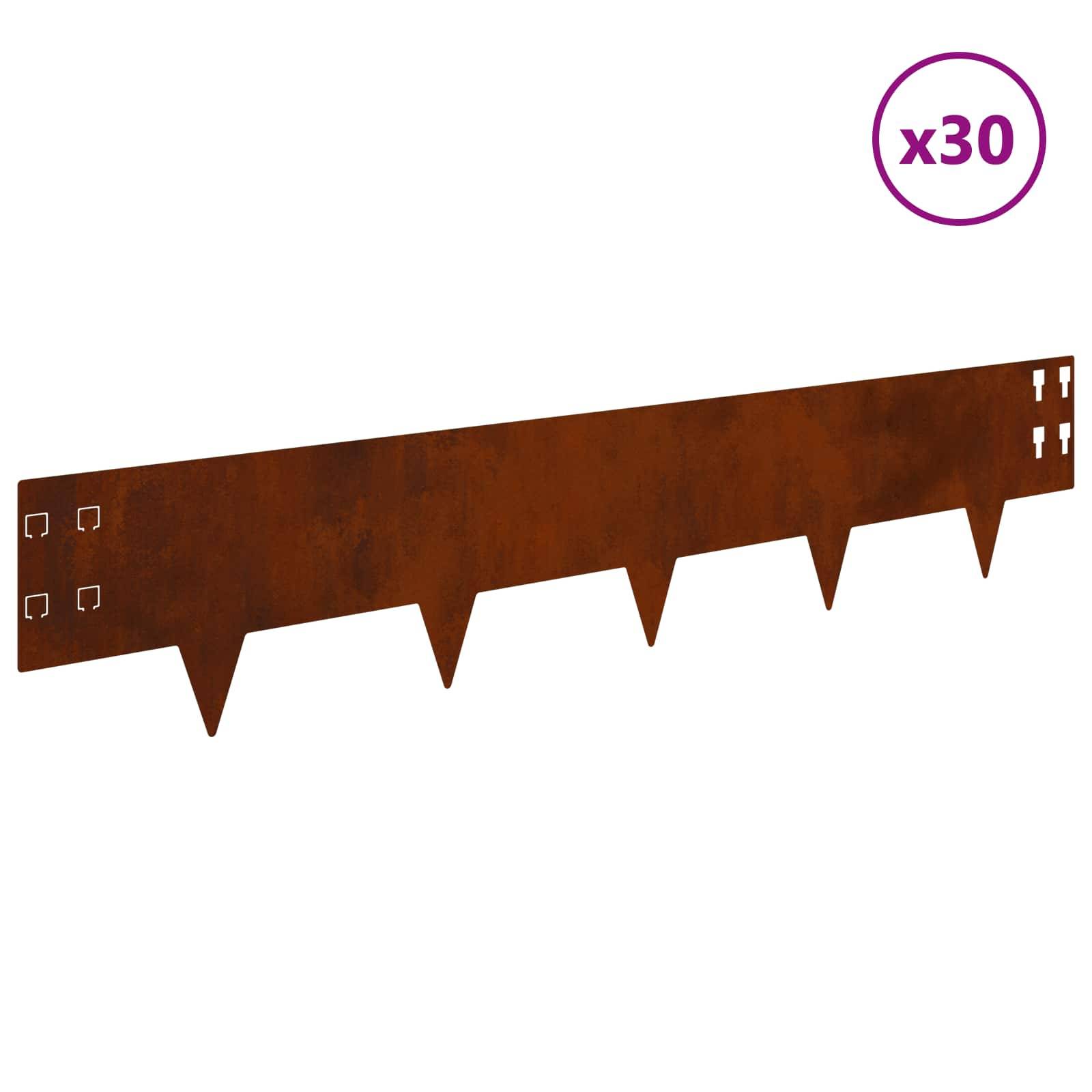 vidaXL Raseneinfassung 30 pcs 100 x 20 cm Stahl Rostig