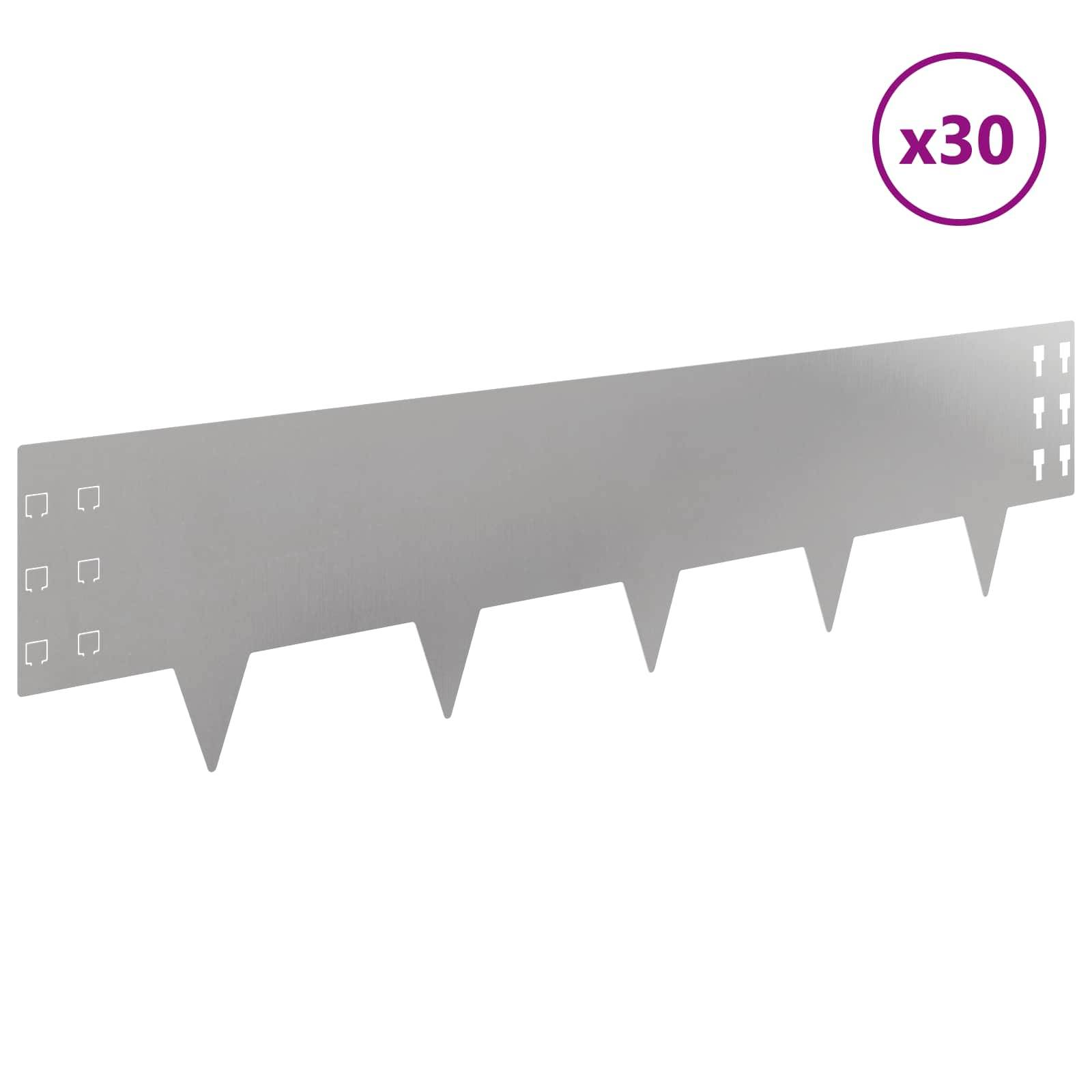 vidaXL Raseneinfassung 30 pcs 100 x 25 cm Stahl Silber