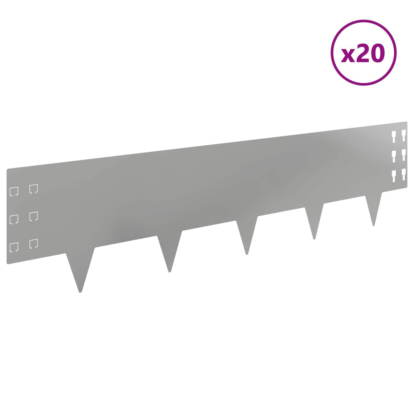 vidaXL Raseneinfassung 20 pcs 100 x 25 cm Stahl Silber