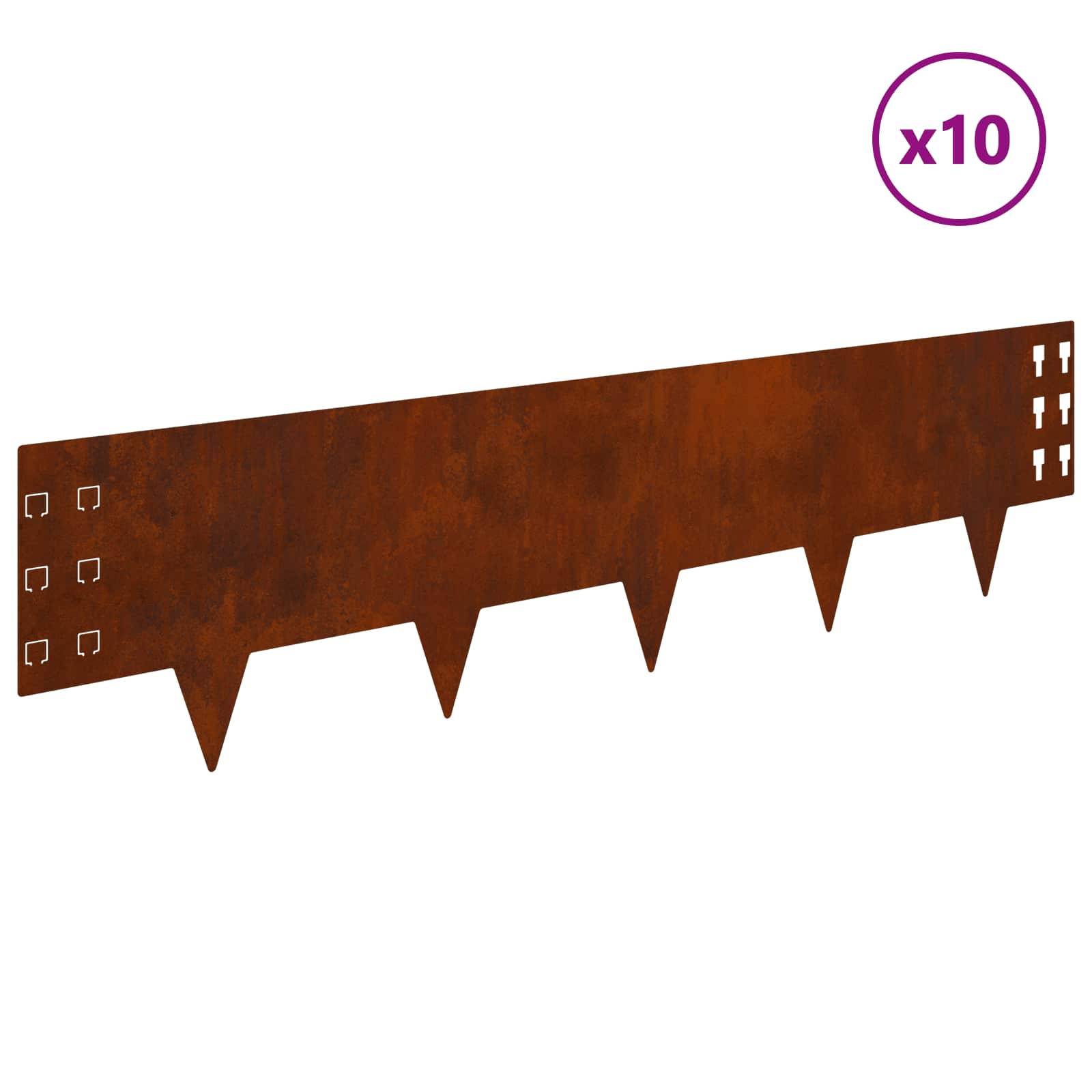 vidaXL Raseneinfassung 10 pcs 100 x 25 cm Stahl Rostig