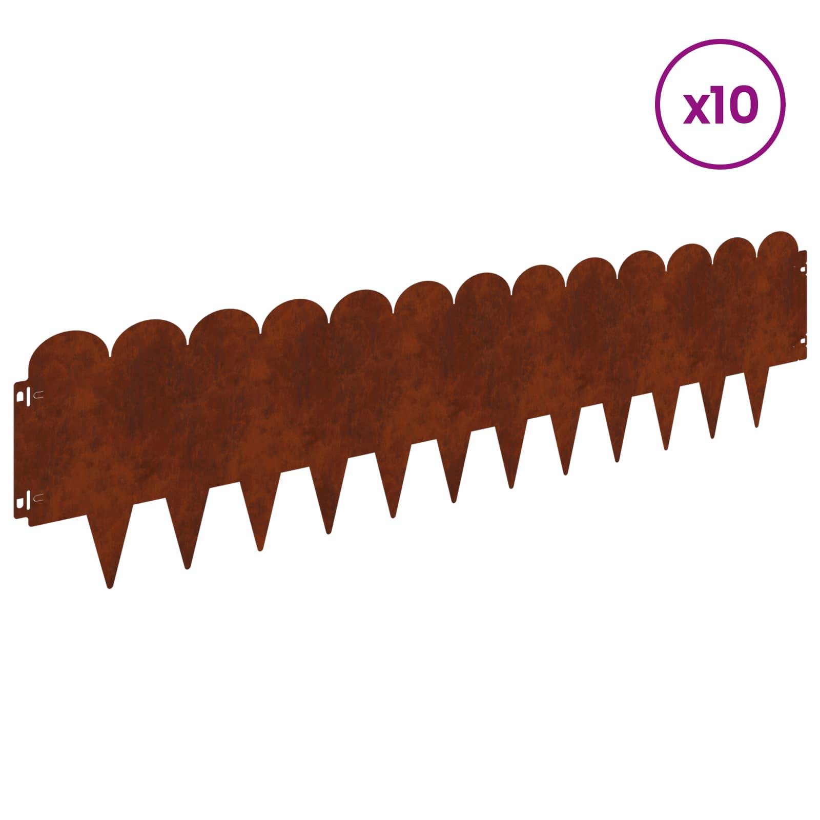 vidaXL Raseneinfassung 10 pcs 103 x 25 cm Stahl Rostig
