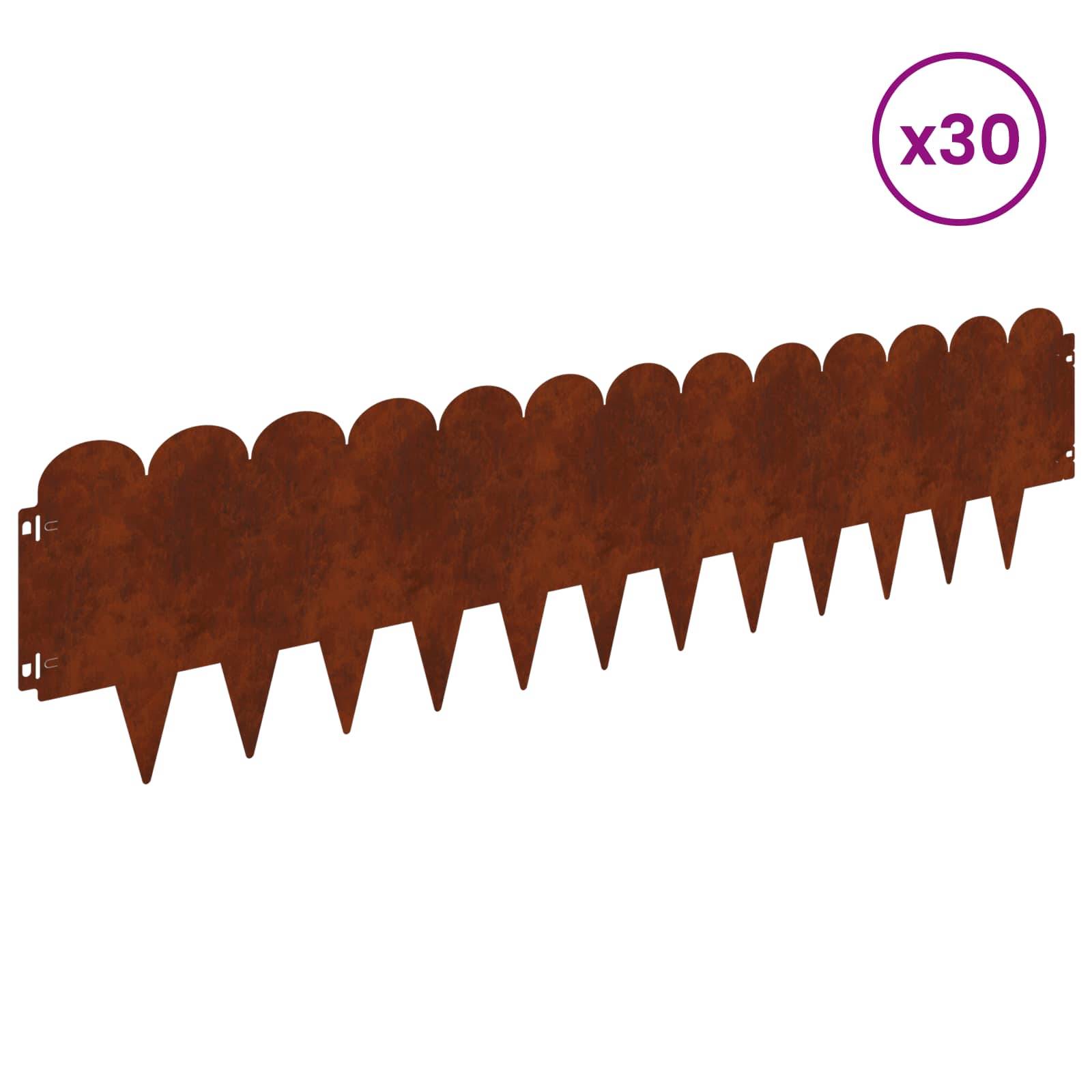 vidaXL Raseneinfassung 30 pcs 103 x 25 cm Stahl Rostig
