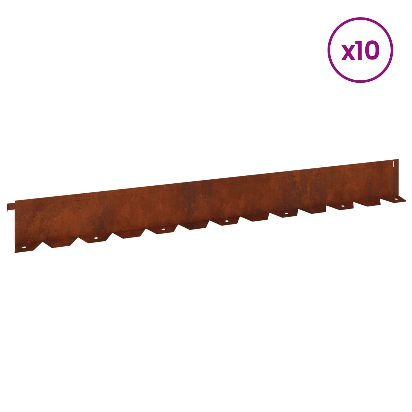 vidaXL Raseneinfassung 10 pcs 102 x 10 x 4 cm Stahl Rostig