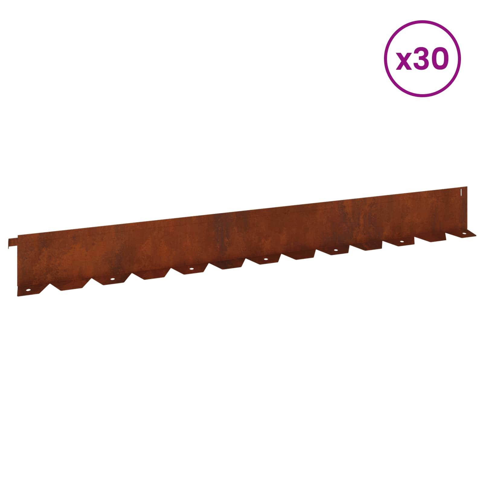 vidaXL Raseneinfassung 30 pcs 102 x 10 x 4 cm Stahl Rostig