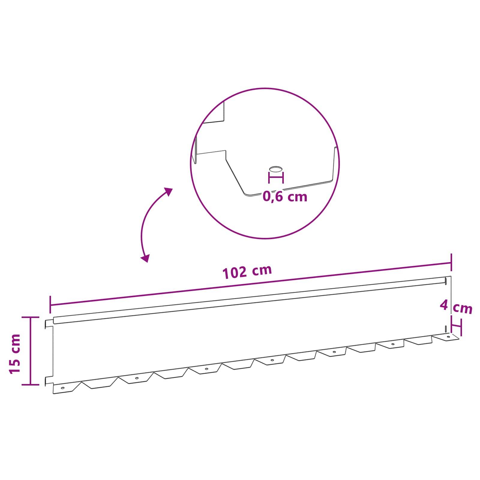 vidaXL Raseneinfassung 30 pcs 102 x 15 x 4 cm Stahl Olivgrün