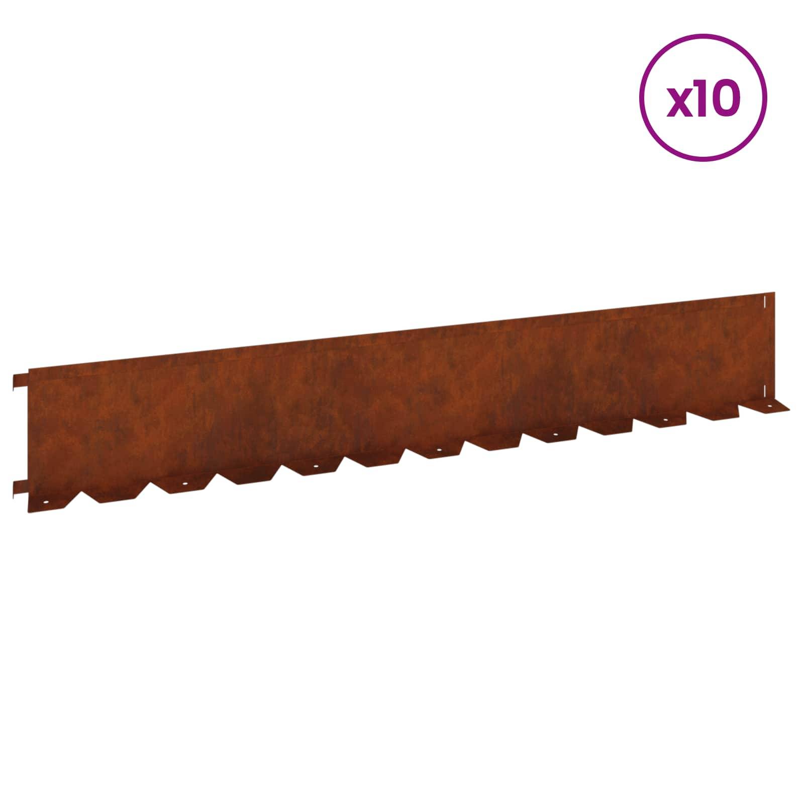 vidaXL Raseneinfassung 10 pcs 102 x 15 x 4 cm Stahl Rostig