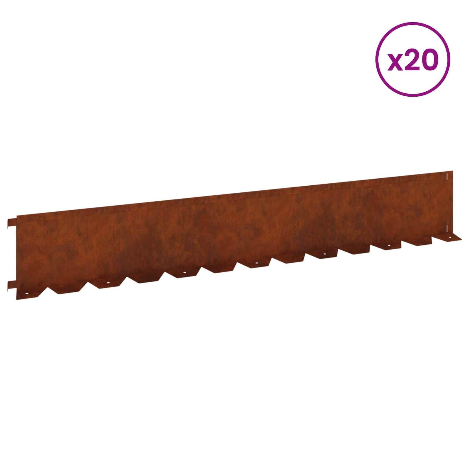 vidaXL Raseneinfassung 20 pcs 102 x 15 x 4 cm Stahl Rostig