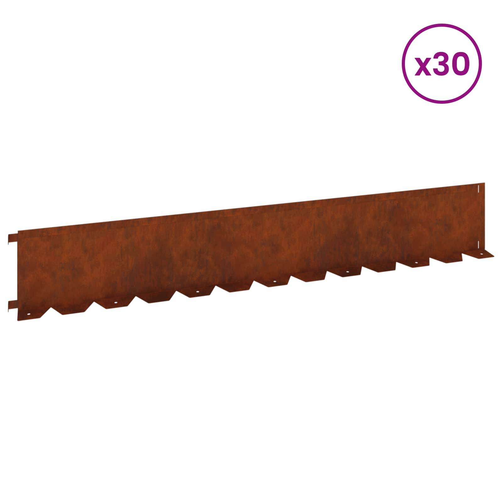 vidaXL Raseneinfassung 30 pcs 102 x 15 x 4 cm Stahl Rostig