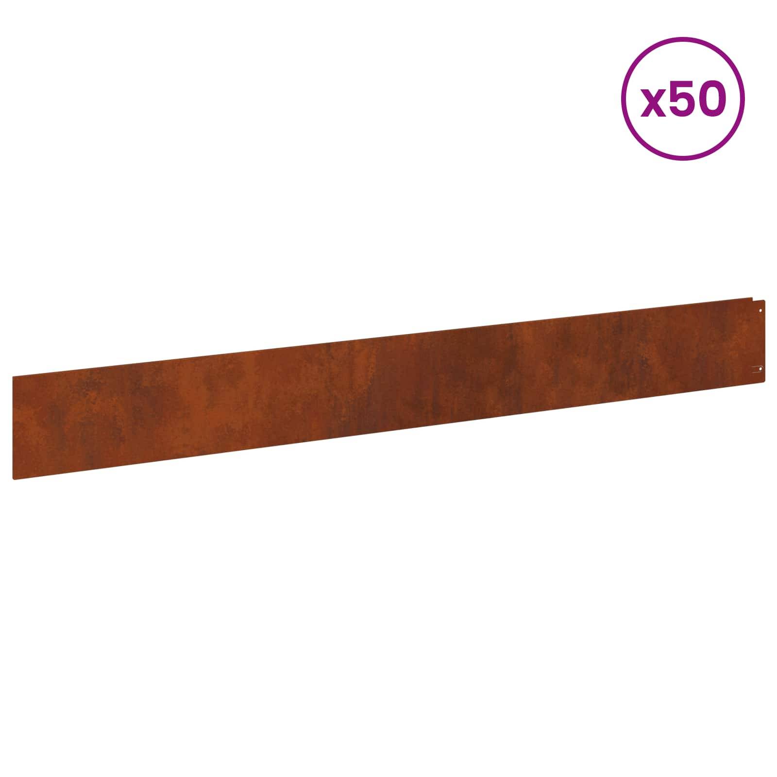 vidaXL Raseneinfassung 50 pcs 100 x 12 cm Stahl Rostig
