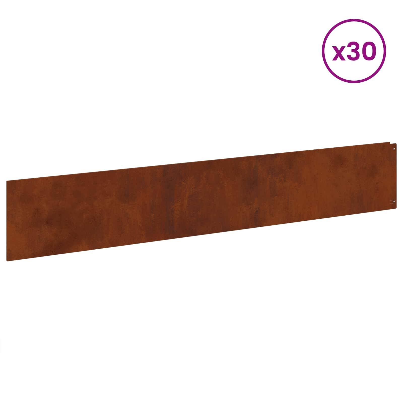 vidaXL Raseneinfassung 30 pcs 100 x 18 cm Stahl Rostig