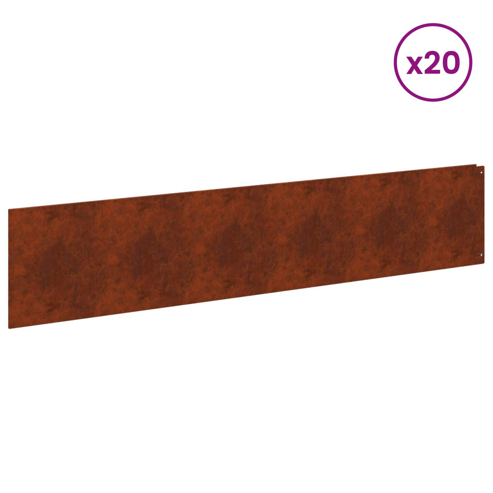 vidaXL Raseneinfassung 20 pcs 100 x 22 cm Stahl Rostig