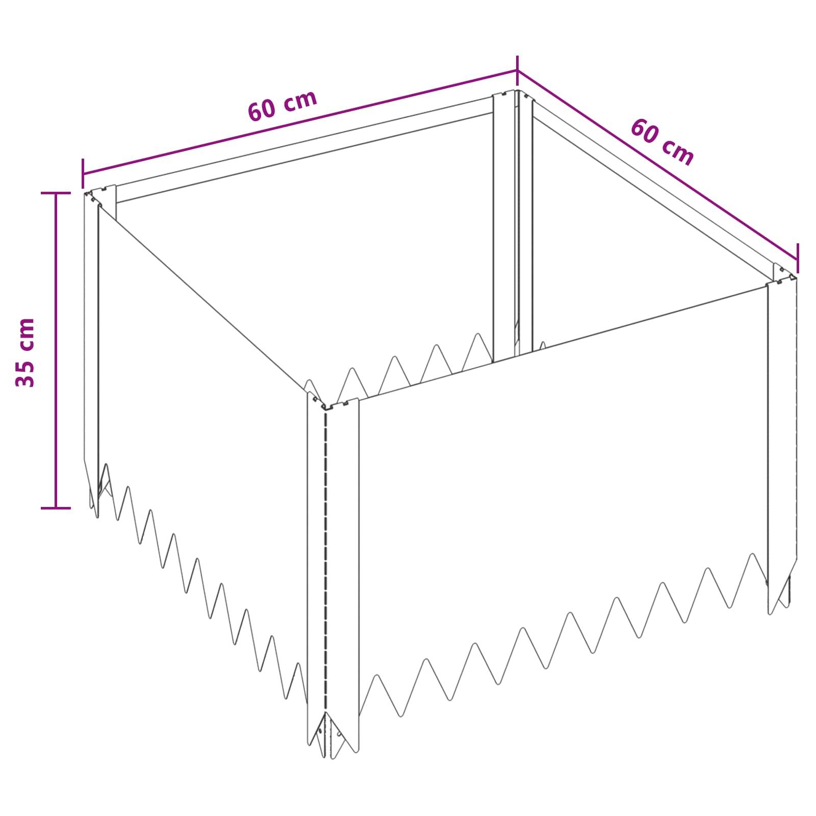 vidaXL Raseneinfassung 4 Stk. 60 x 60 x 35 cm Stahl Anthrazit