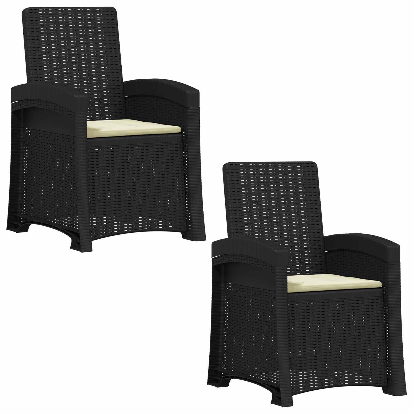vidaXL Liegesessel Garten Rattan-Optik 2 pcs Anthrazit und Creme PP