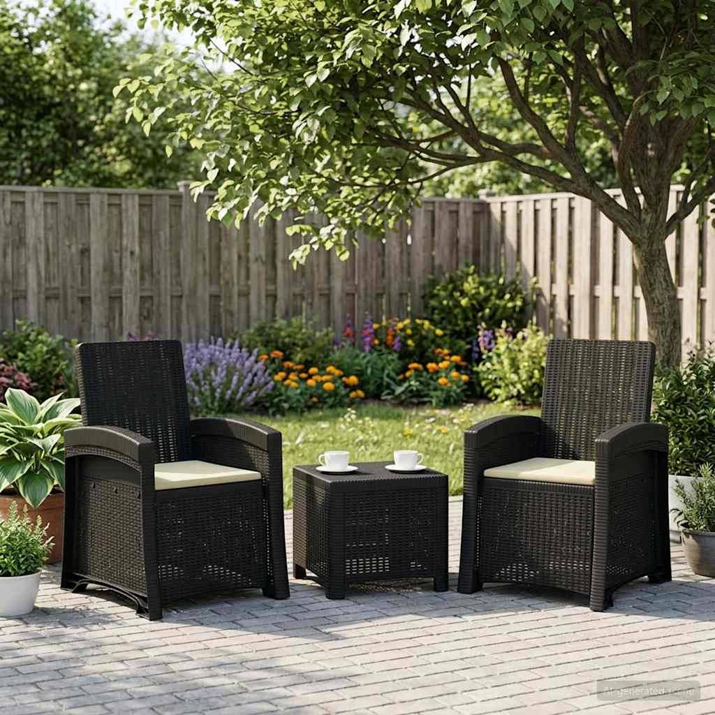 vidaXL Liegesessel Garten Rattan-Optik 2 pcs Anthrazit und Creme PP