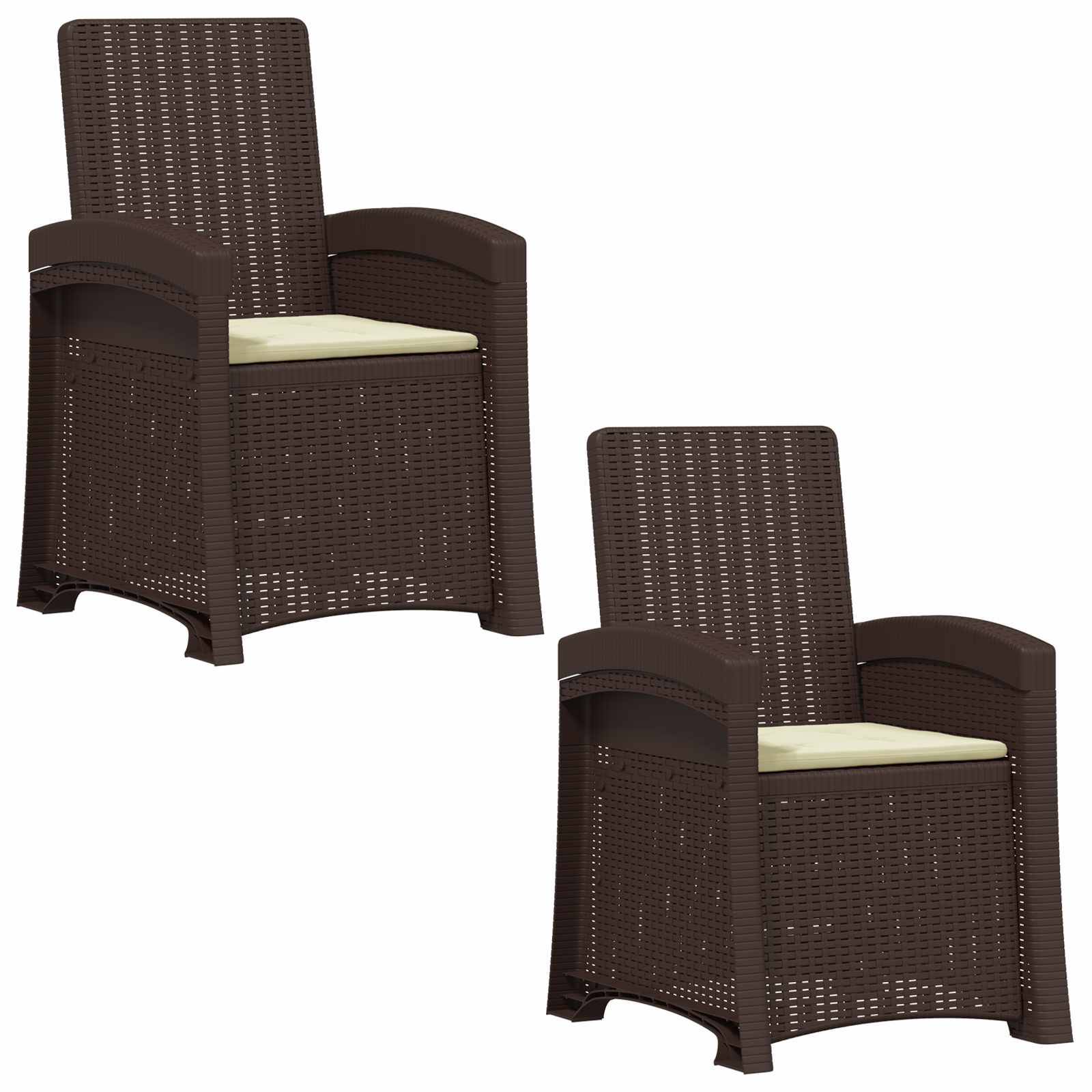vidaXL Liegesessel Garten Rattan-Optik 2 pcs Braun und Creme PP