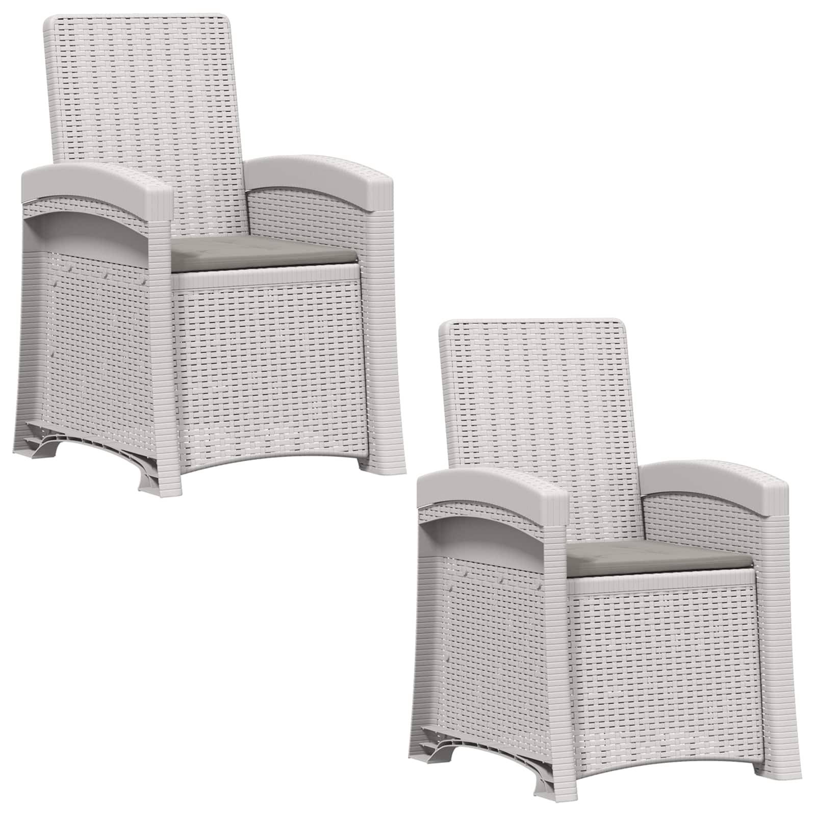 vidaXL Liegesessel Garten Rattan-Optik 2 pcs Weiß und Hellgrau PP