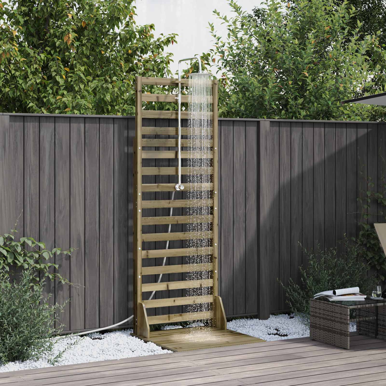 vidaXL Outdoor-Dusche 225 cm Imprägniertes Kiefernholz und Edelstahl