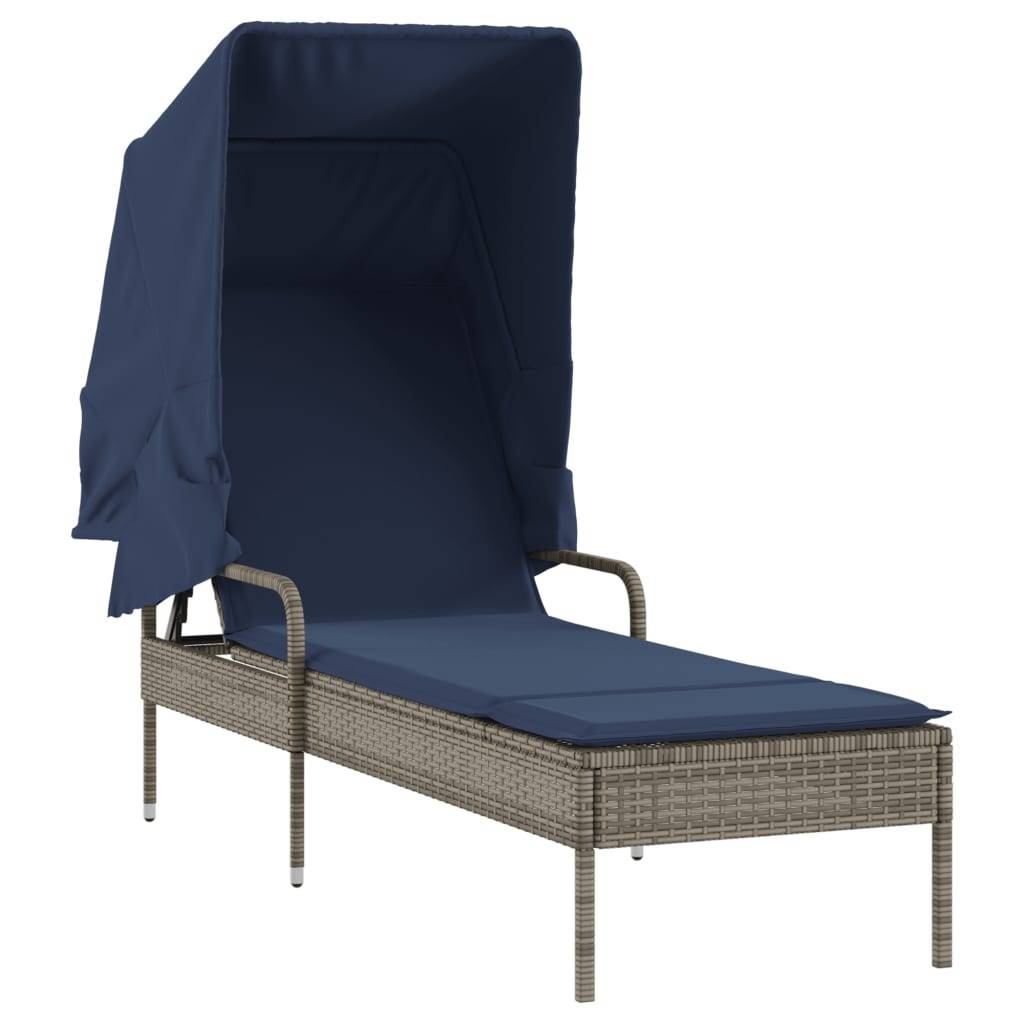 vidaXL Sonnenliege mit Sonnendach Grau Poly-Rattan