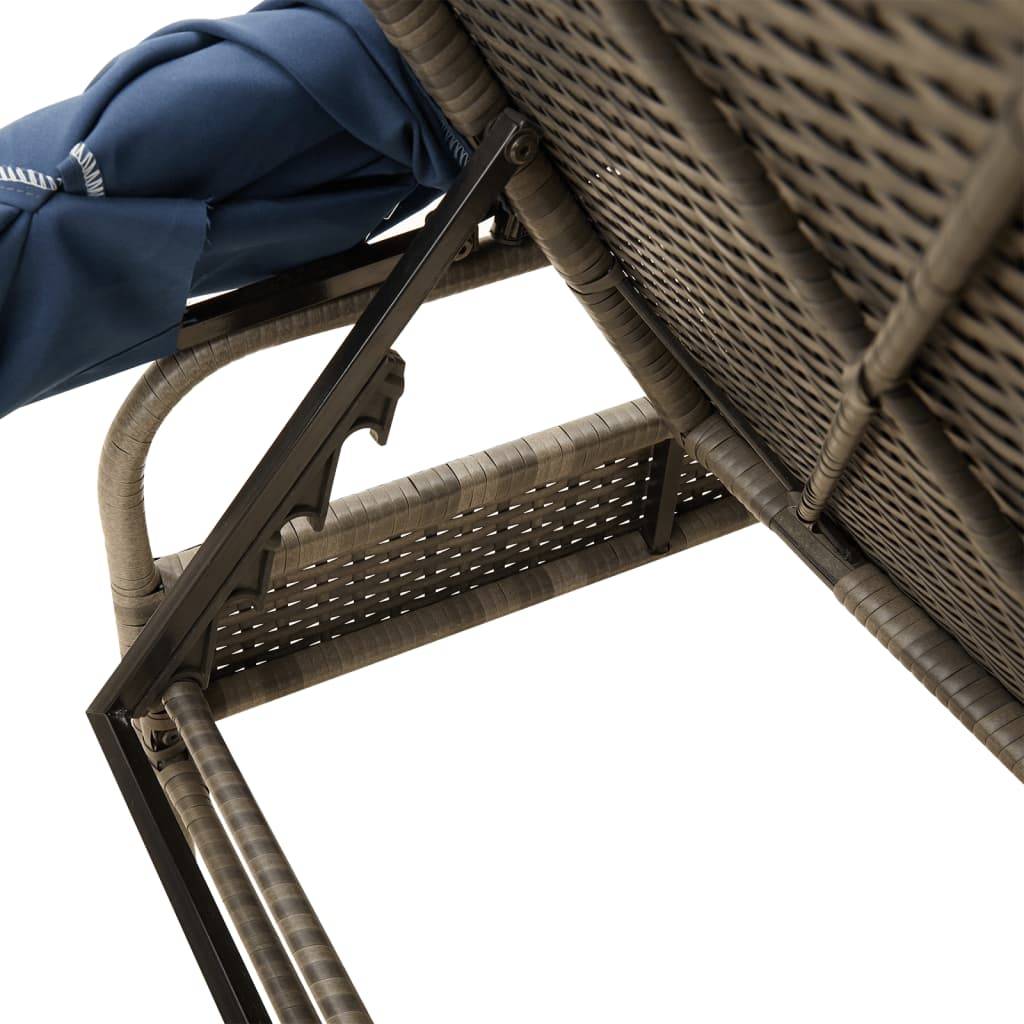 vidaXL Sonnenliege mit Sonnendach Grau Poly-Rattan