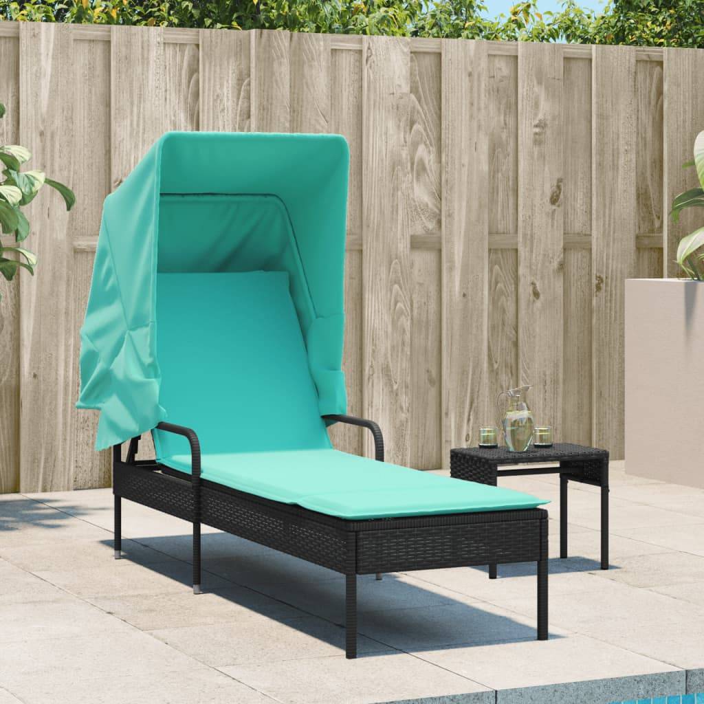 vidaXL Sonnenliege mit Sonnendach Schwarz Poly-Rattan