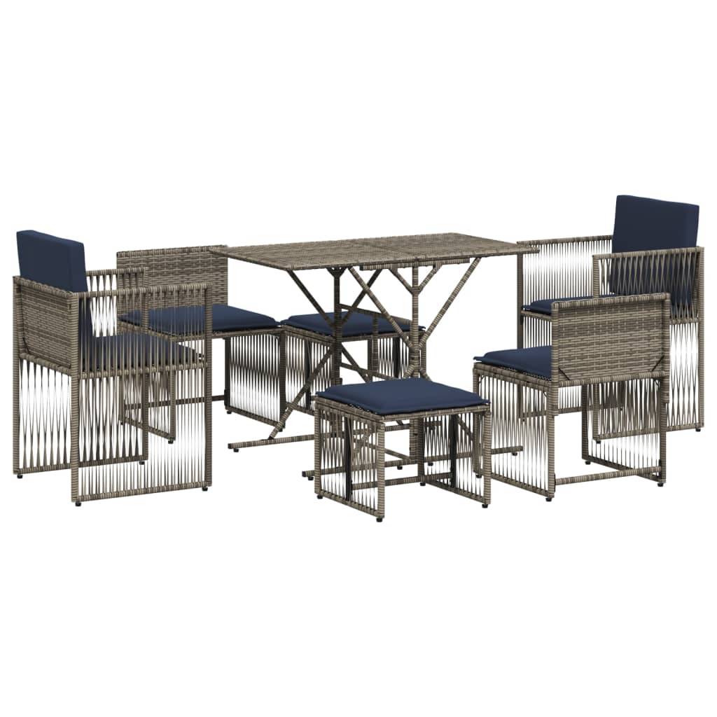 vidaXL 7-teiliges Garten-Essset mit Kissen Grau Polyrattan